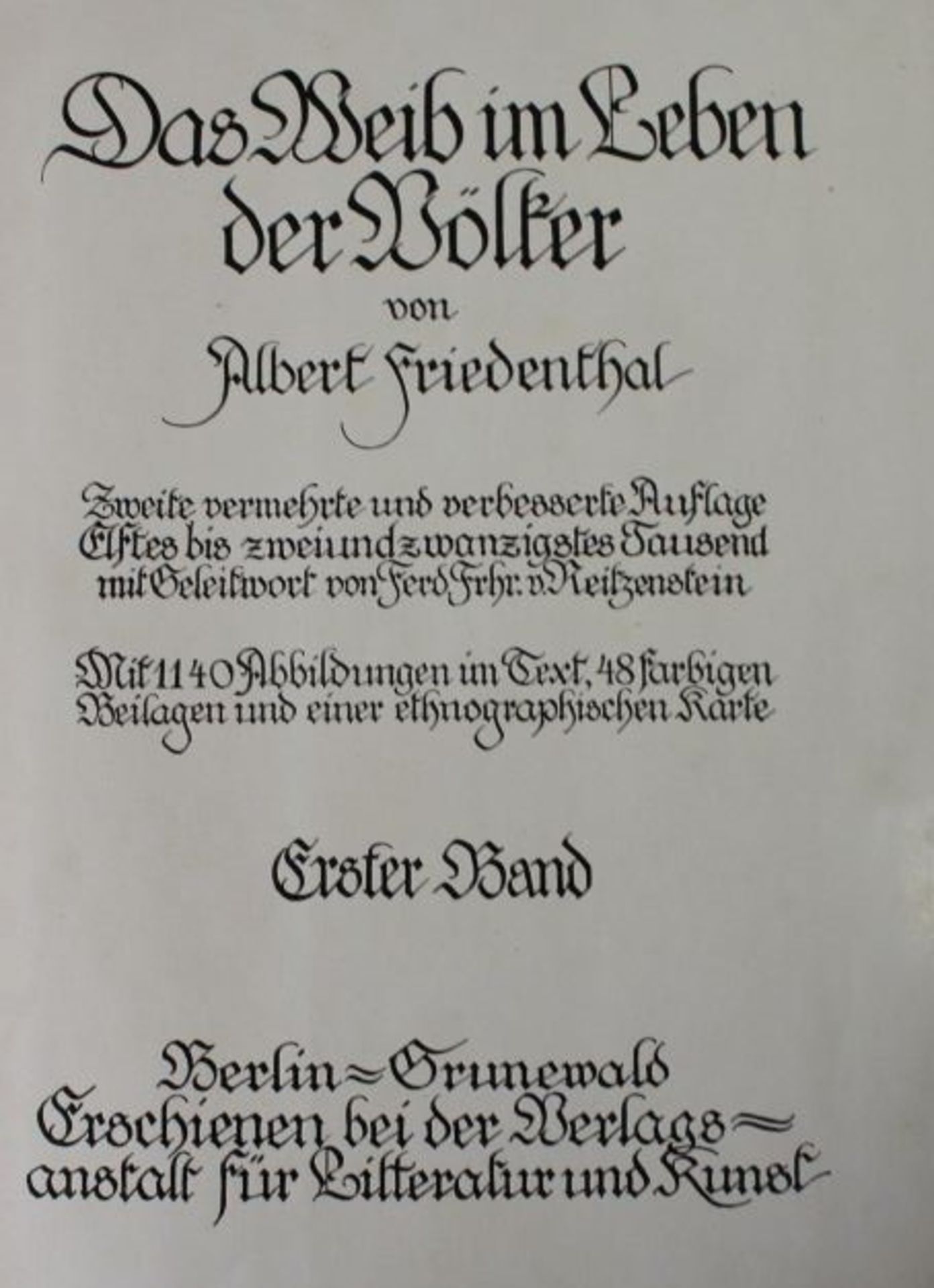 Albert Friedenthal - Das Weib im Lebender Völker, 1910, einige Seiten lose aber wohl komplett, 1. - Bild 3 aus 6