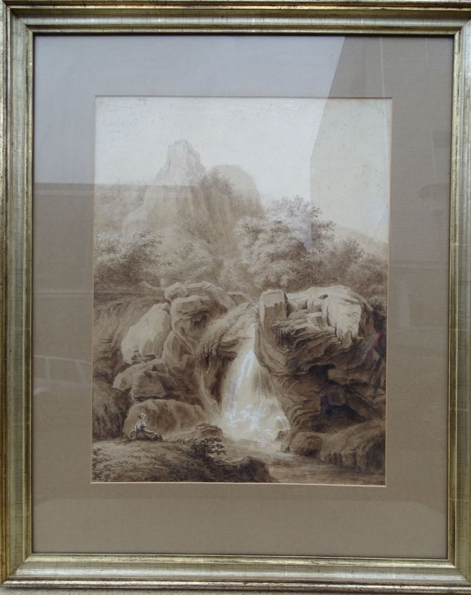 Albert GOTTSCHALK (1866-1906) "Wasserfall" Aquarell, schwer lesbar datiert, (1893?), ger/Glas, RG 6
