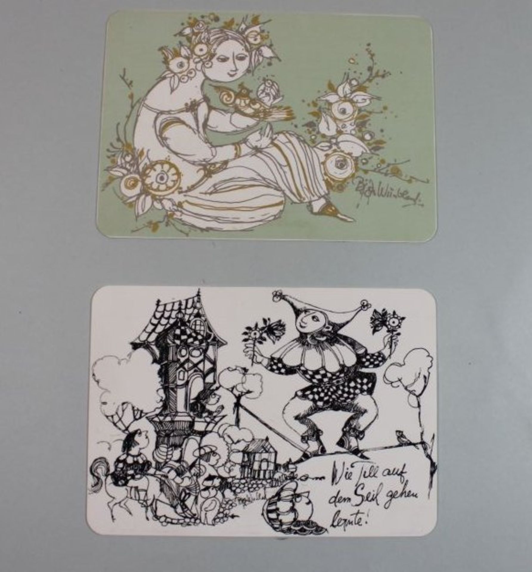 2x Rosenthal-Karten, Motiv 1 und 14, je 11,5 x 16,5cm.