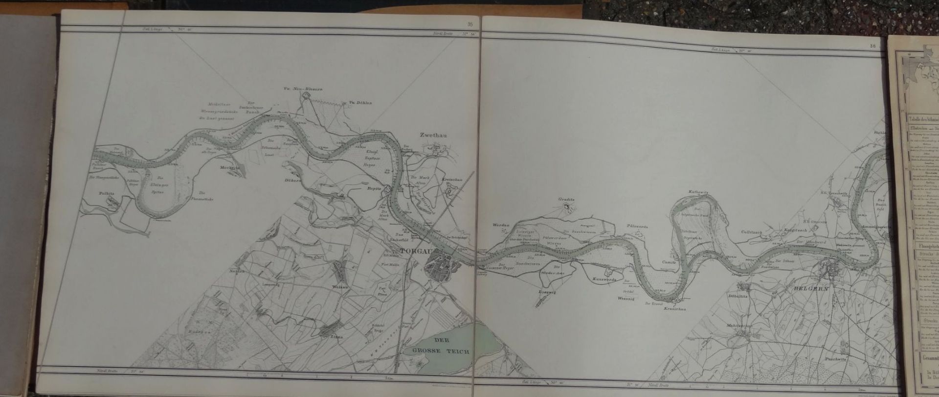 Flussgebiet der Elbe, 1896, Klappkarte (je 45,5x50 cm, 57 Seiten Karten auf Leinen ca. 28,5 m lang! - Bild 7 aus 10