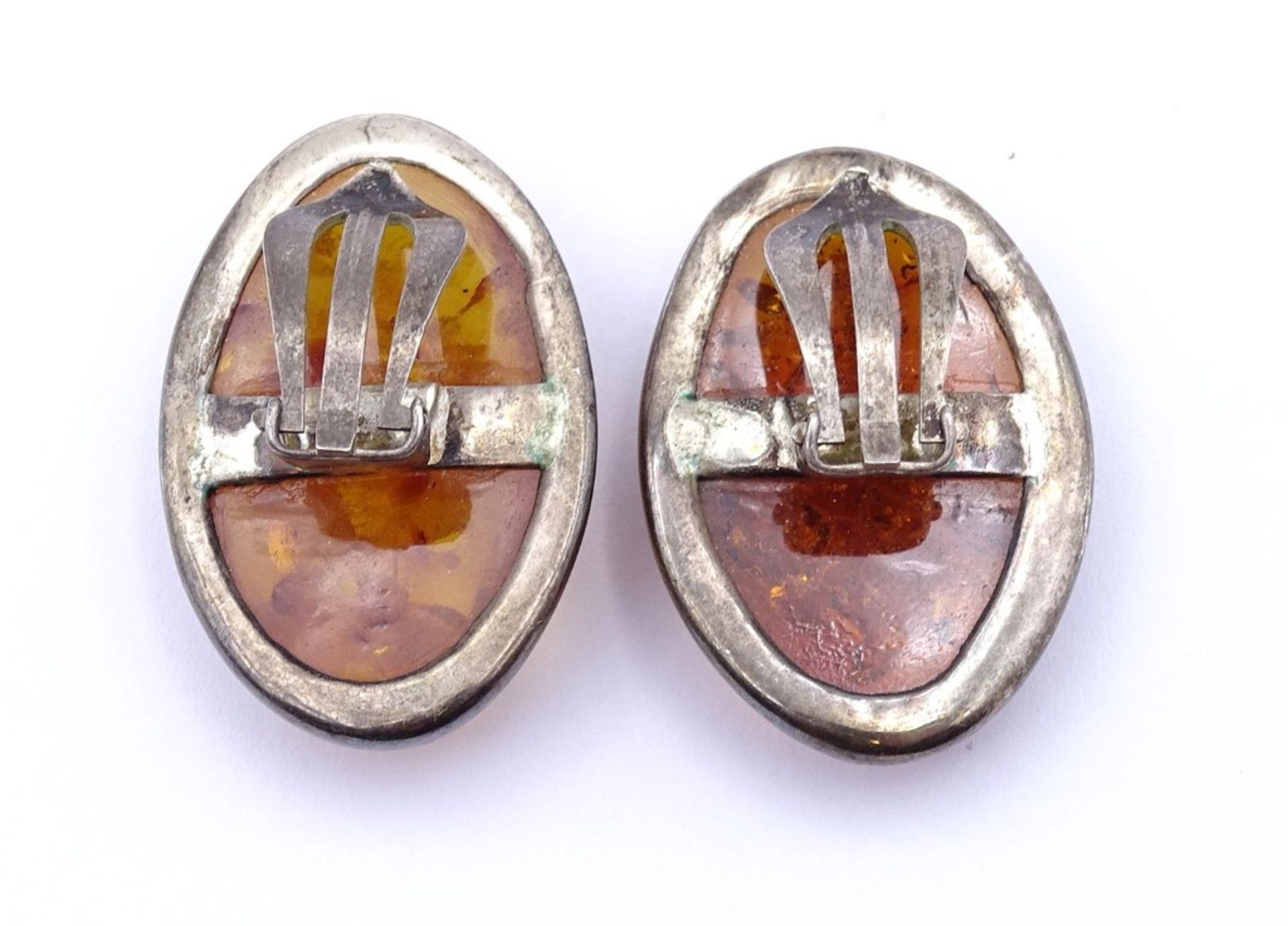 Paar Bernstein Silber Ohrclips, Sterling Silber 0.925 2,9x2,0cm, zus.8,2gr. - Bild 3 aus 3