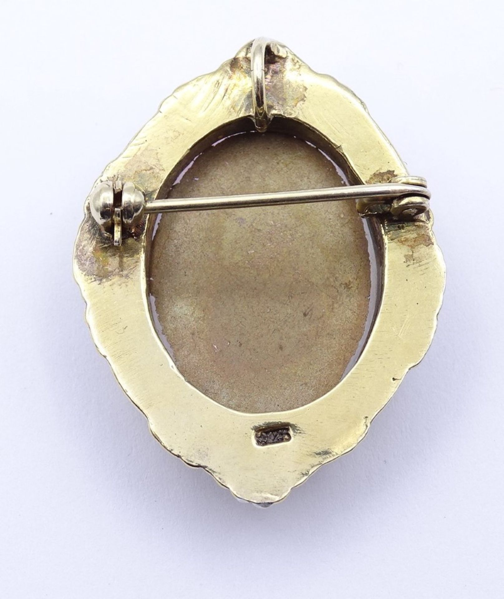 Brosche Silber 0.925 vergoldet mit einer mehrfarbigen Gemme,3,6cm, 12,2gr. - Bild 3 aus 3