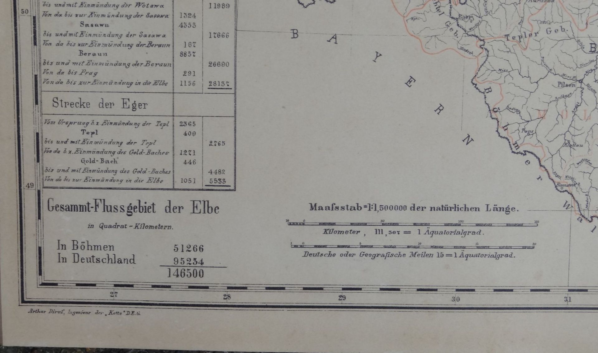 Flussgebiet der Elbe, 1896, Klappkarte (je 45,5x50 cm, 57 Seiten Karten auf Leinen ca. 28,5 m lang! - Bild 4 aus 10