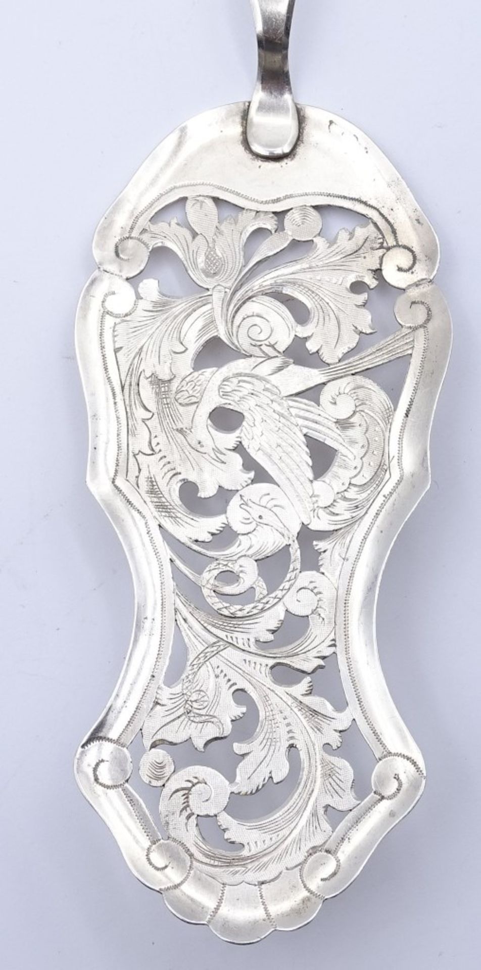 Biedermeier Tortenheber, 12 Lötiges Silber, mit Perlmuttstiel, durchbrochene Laffe, L- 27c - Image 4 of 6