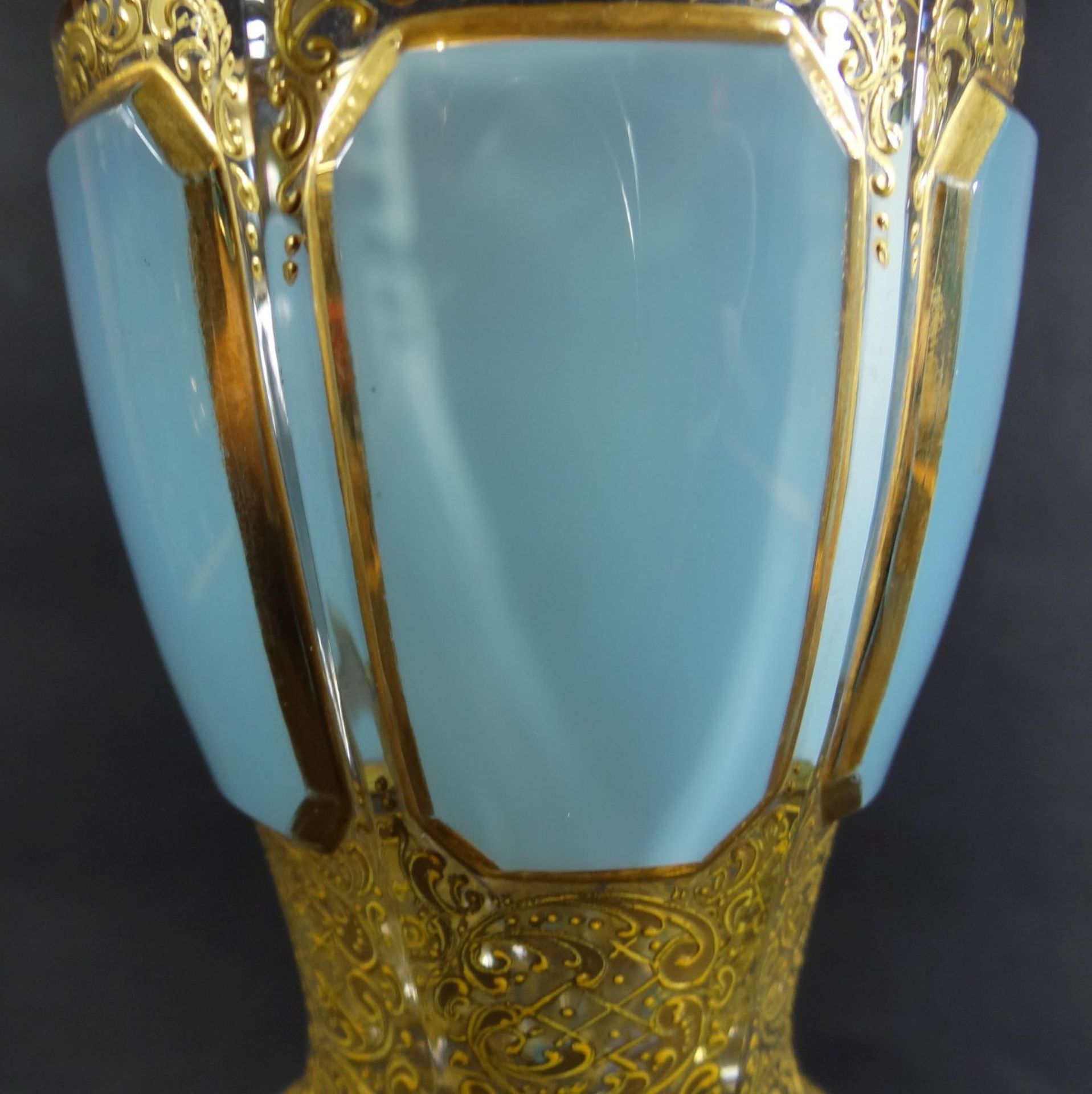 hohes Stengelglas, aufwendiges Golddekor, tw. berieben, H-26 cm - Bild 6 aus 10