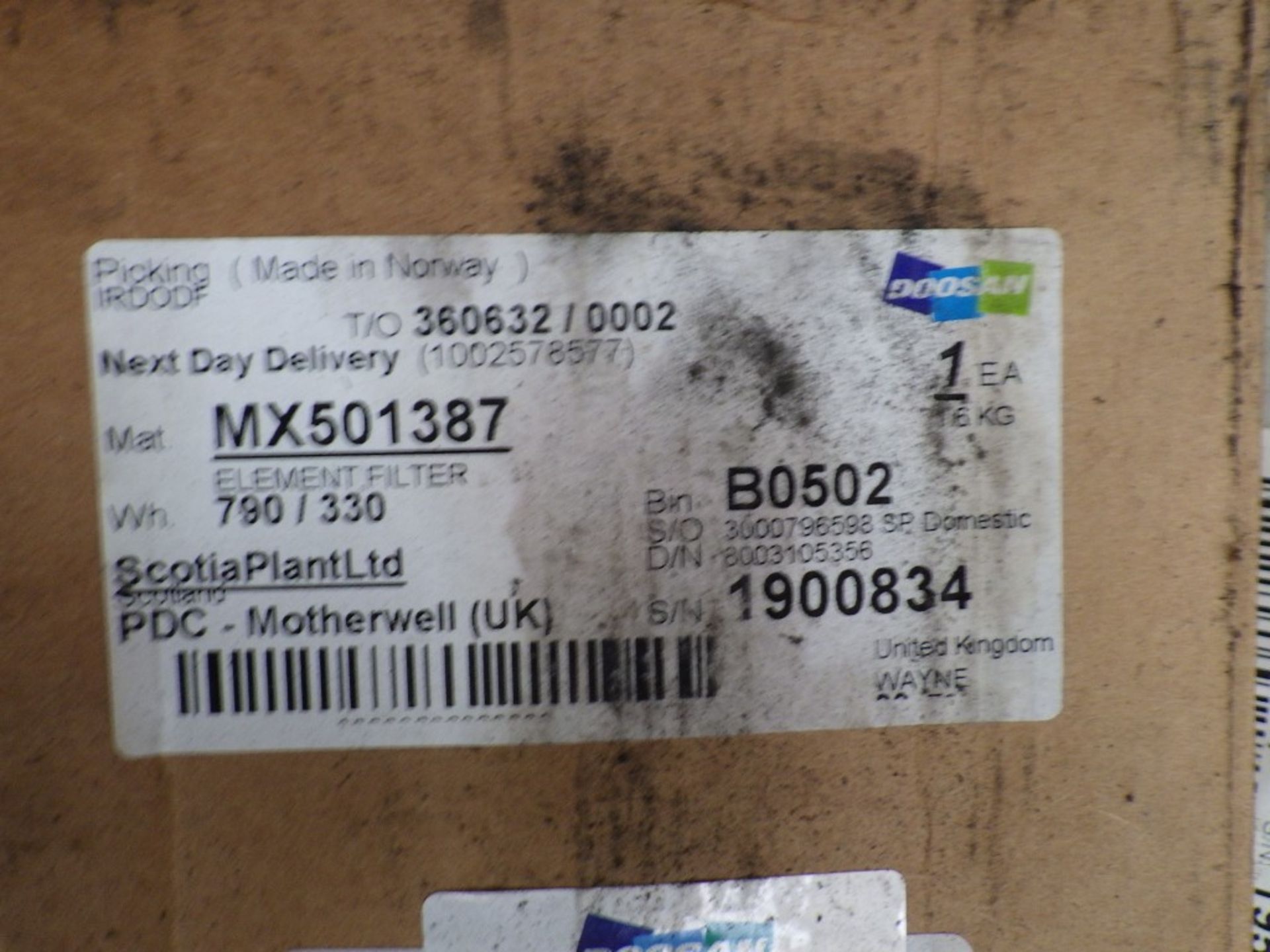 ASSORTED MOXY / DOOSAN PARTS INCL. FILTERS, GEAR, BEARINGS P/N: MX501387 (4 OF), MX513783 (5 OF), - Image 6 of 12