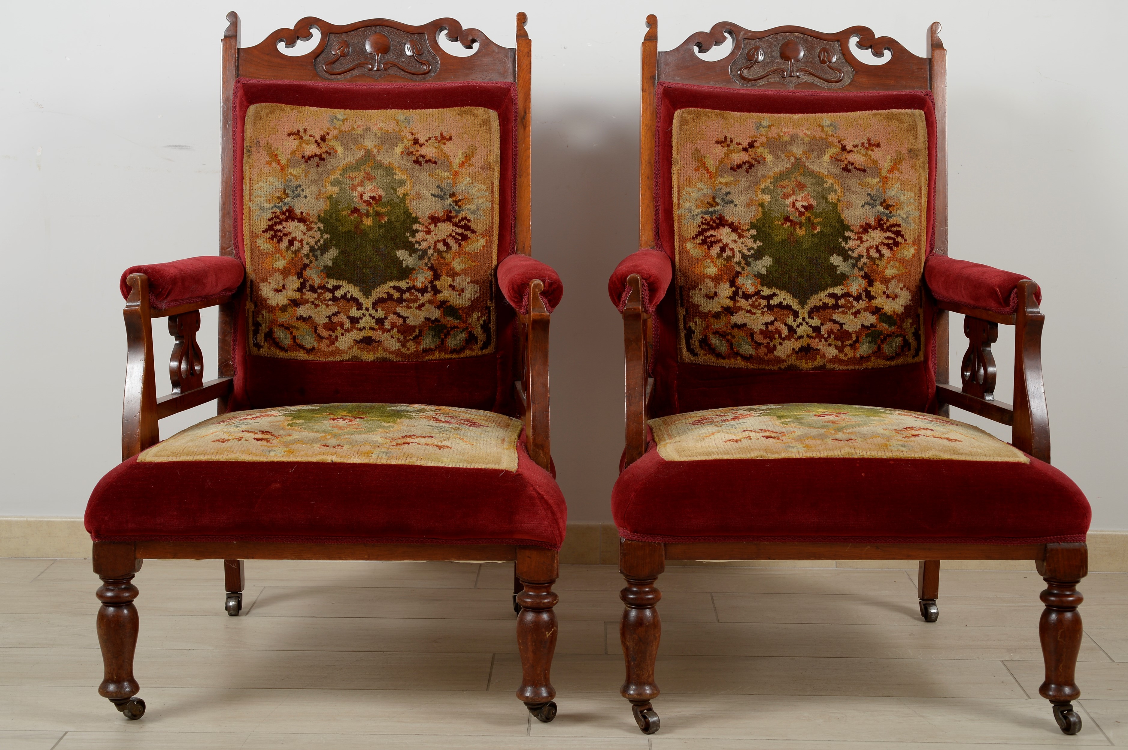 Pair of mahogany armchairs