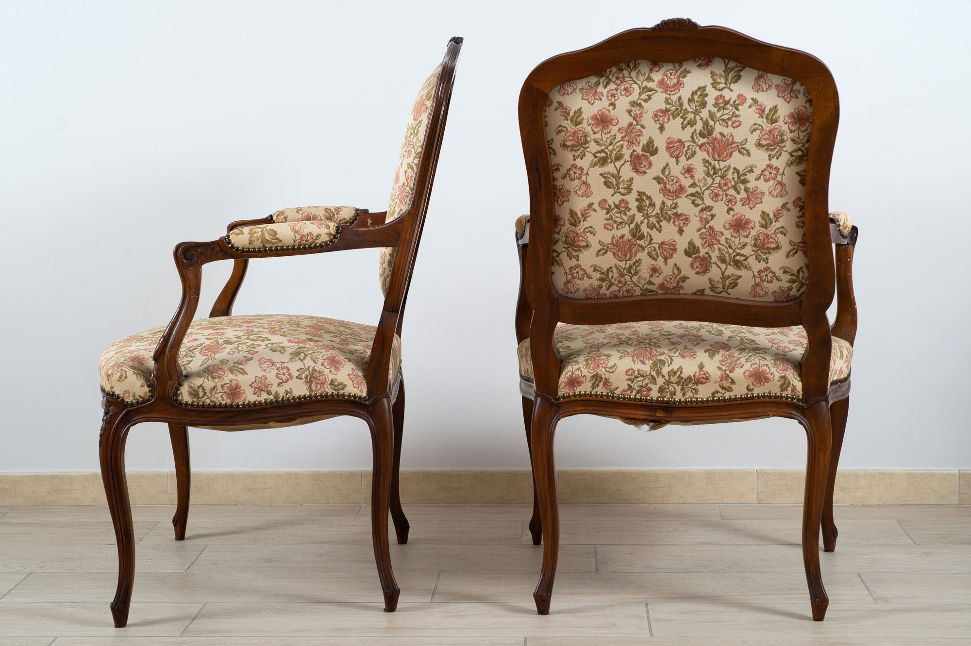 Pair of Louis XV style walnut armchairs - Image 5 of 5