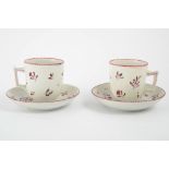 Pair of cups with saucer in white and purple porcelain