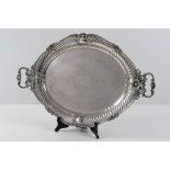 Silver metal tray with two handles