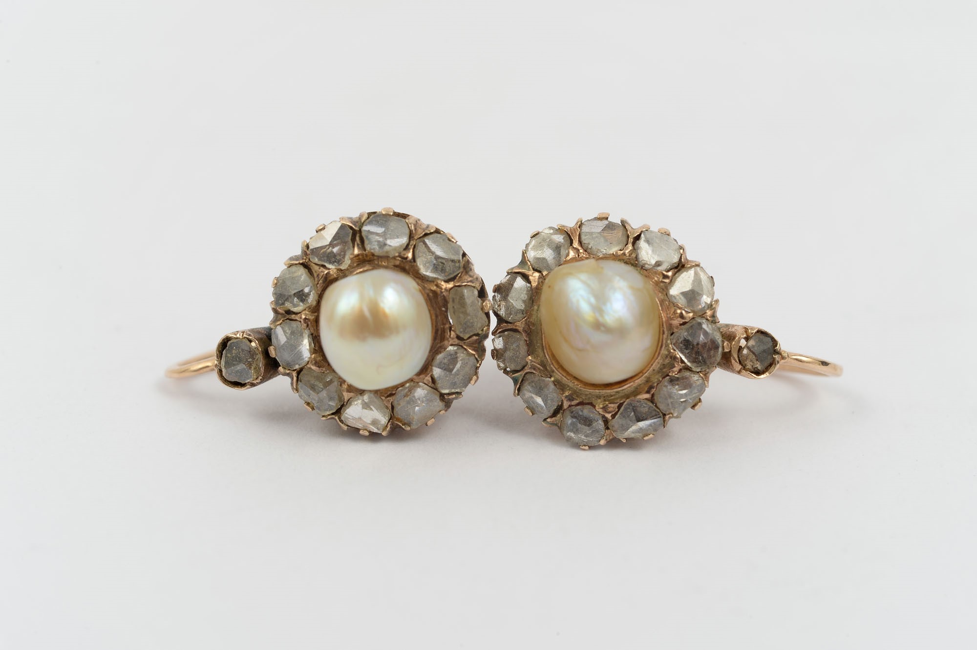 Set in low-karat gold pearls and diamond roses composed of earrings and ring - Image 3 of 3