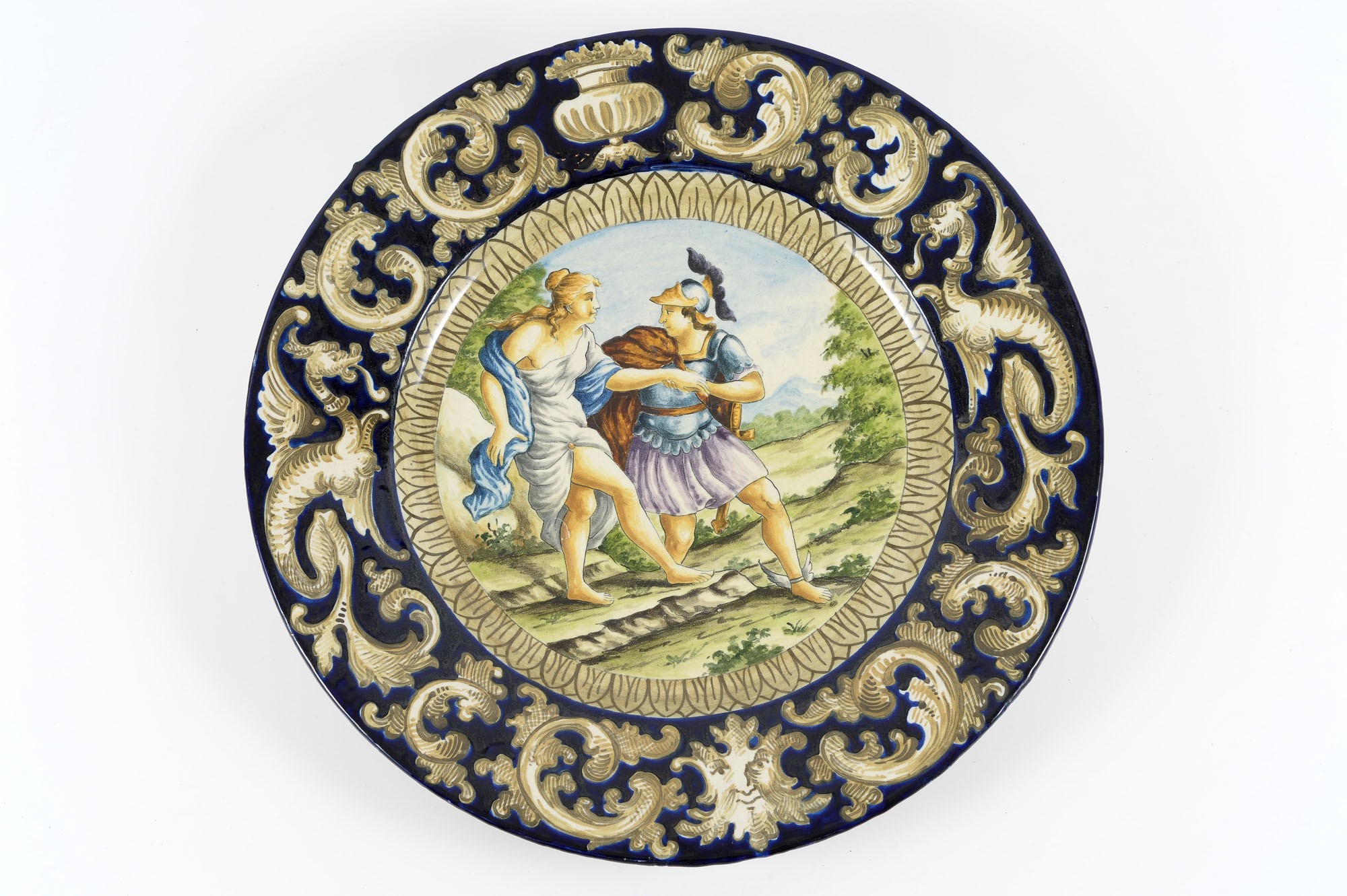 Enamelled and polychrome ceramic plate