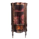 Rounded rosewood showcase France, mid 19th century, with floral inlay and relief decorations in