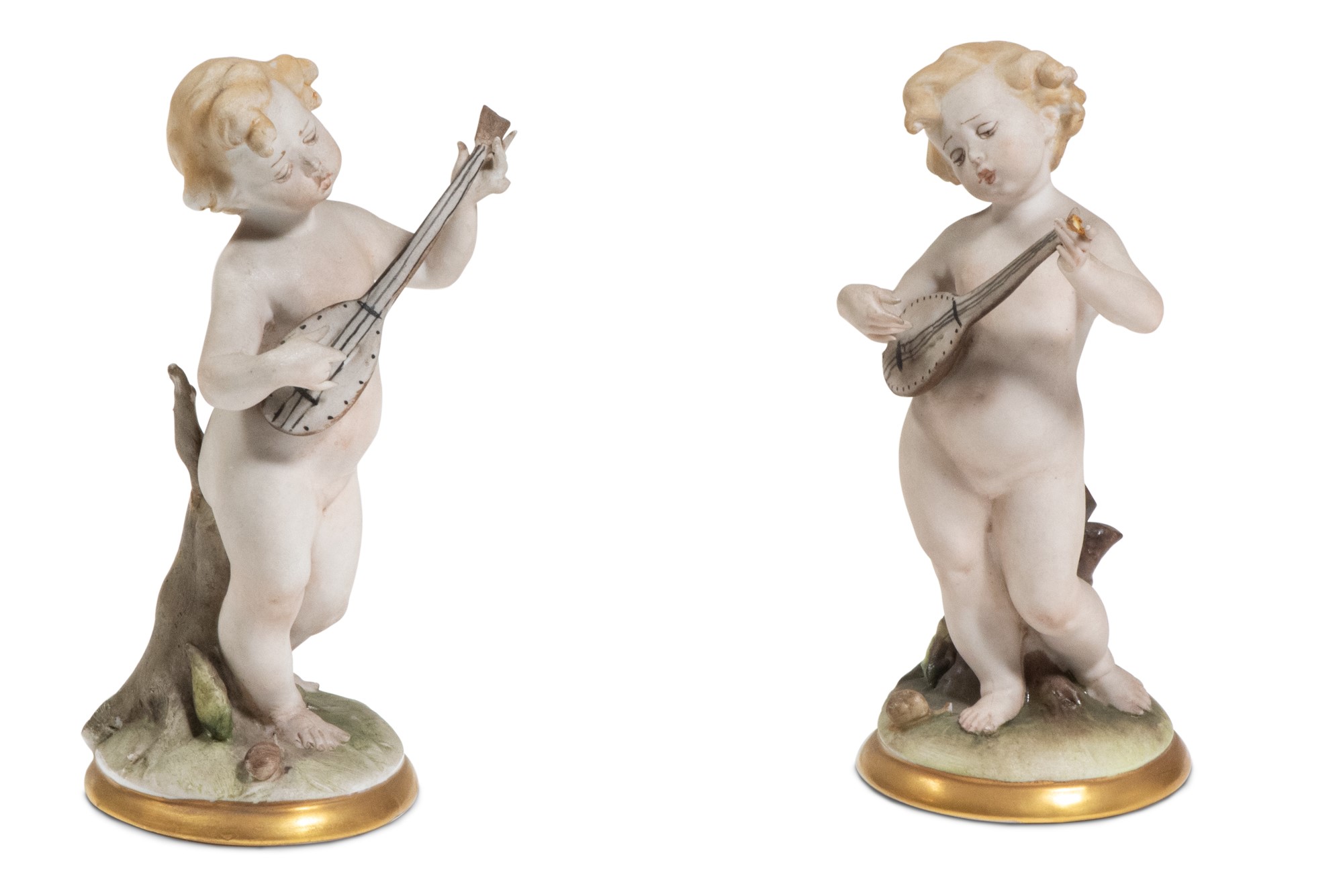 Pair of sculptures depicting putti players manifacture Italy, mid 20th century, in polychrome - Image 2 of 12