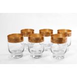 Lot of six glass water glasses Italy, '60, gilded border decorated with ornamental motifsh 12.5 cm