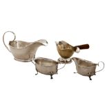 Lot consisting of three gravy boats and a silver-plated sugar bowlInghilterra, mid 19th century,