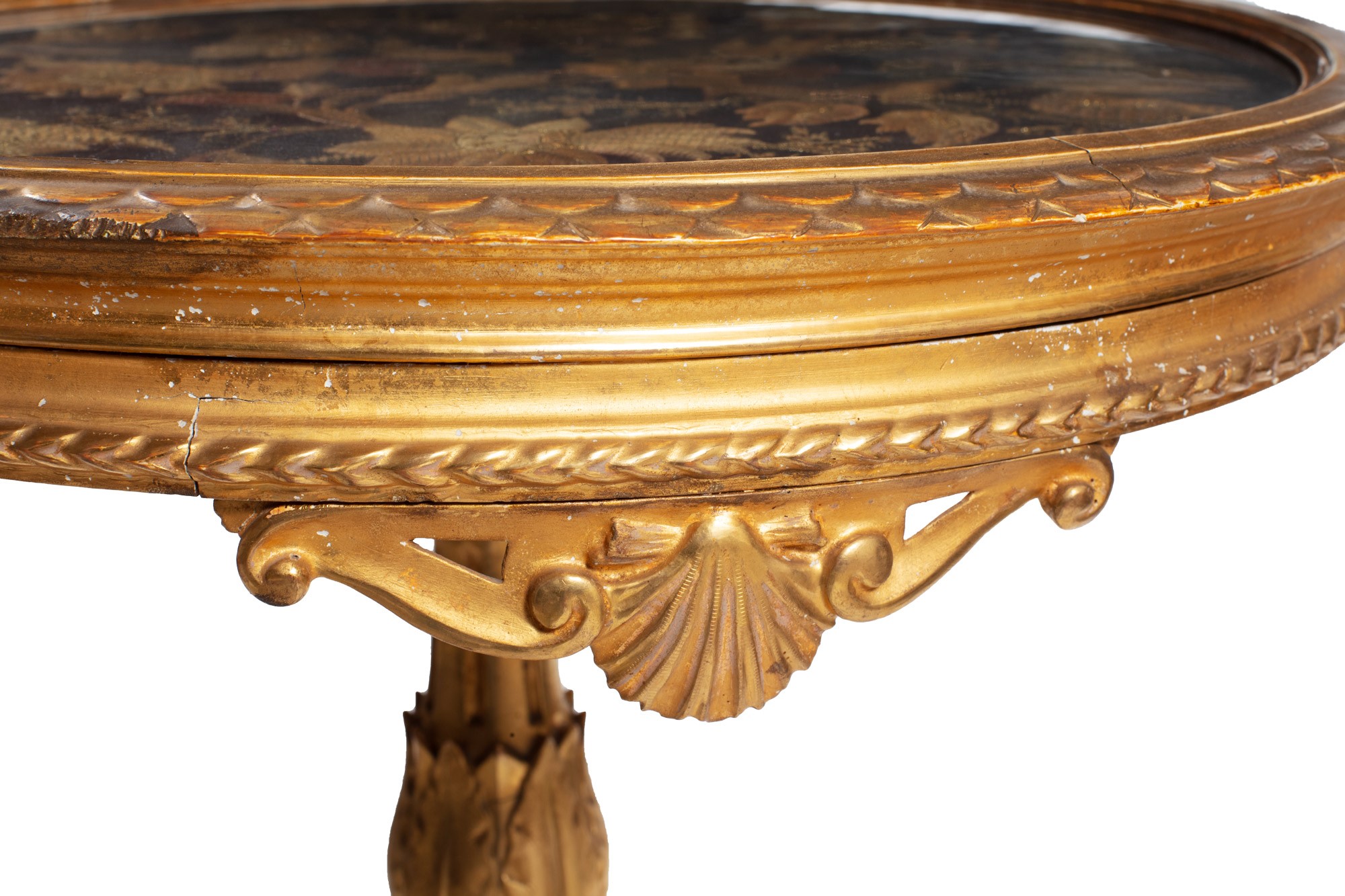 Carved and gilded wooden coffee table manifacture ligure, mid 19th century, with tripod base, - Image 4 of 8