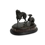 Group of two bronze greyhounds France, early 20th century, on the Levanto red marble base and on the