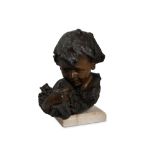 Bust of a boy with a bronze bunch of grapesPeriodo Liberty, signed and dated, white Carrara marble