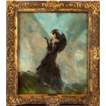 Woman with umbrella 20th century, oil painting on cardboardin frame, signed70 x 60 cm