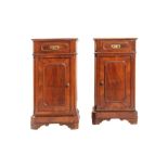 Pair of walnut veneered bedside tables manifacture lombarda, second half 19th century, one door