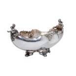 Centerpiece in 800 silver mid 20th century, smooth ovoid body, wavy edge, lateral handles in the