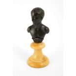 Bronze bust late 19th century, Siena yellow marble base14 x 6 cm