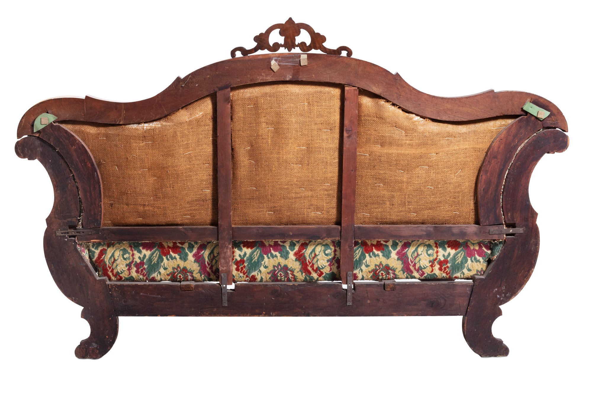 Walnut wood sofa manifacture ligure, mid 19th century, shaped armrests and back, curly feet, - Image 3 of 12