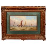 Marina with boats1883, oil painting on woodframed, signed and dated18 x 33 cm