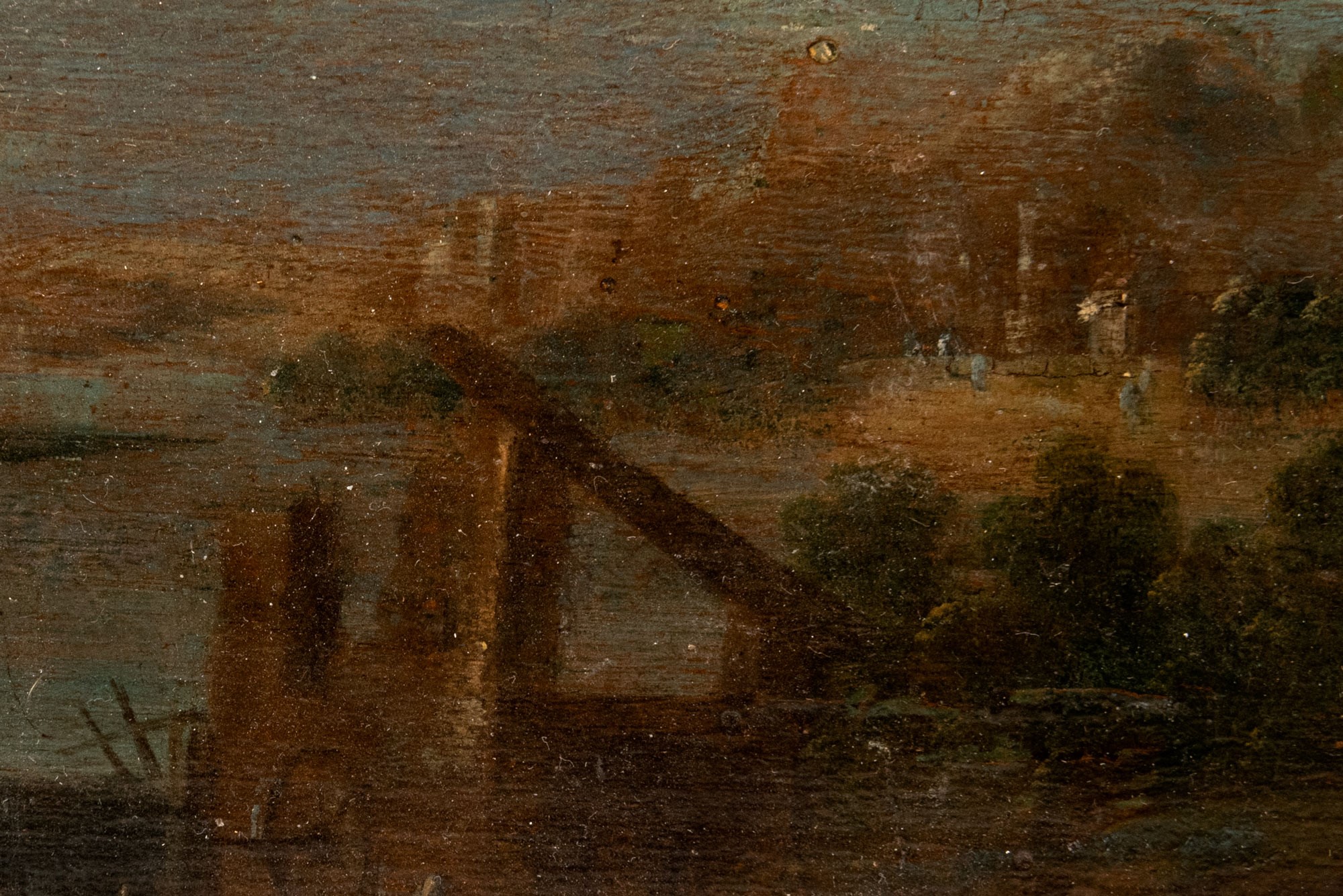 Pair of landscapes with architecture and figures school fiamminga, 17th century, oil painting on - Image 4 of 6