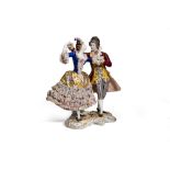 Group depicting a gentlewoman and nobleman manifacture Italy, mid 20th century, in polychrome