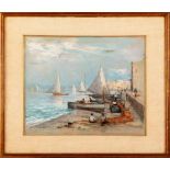 Antonio Cannata (1895 - 1960) View of the port 20th century, oil painting on woodin frame, signed