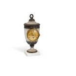 Cup-shaped clock early 20th century, in counter-cut crystal and silver, base in white Carrara