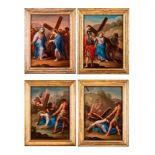 Four stations of the Via Crucis school veneta, late 18th century, oil paintings on copperin