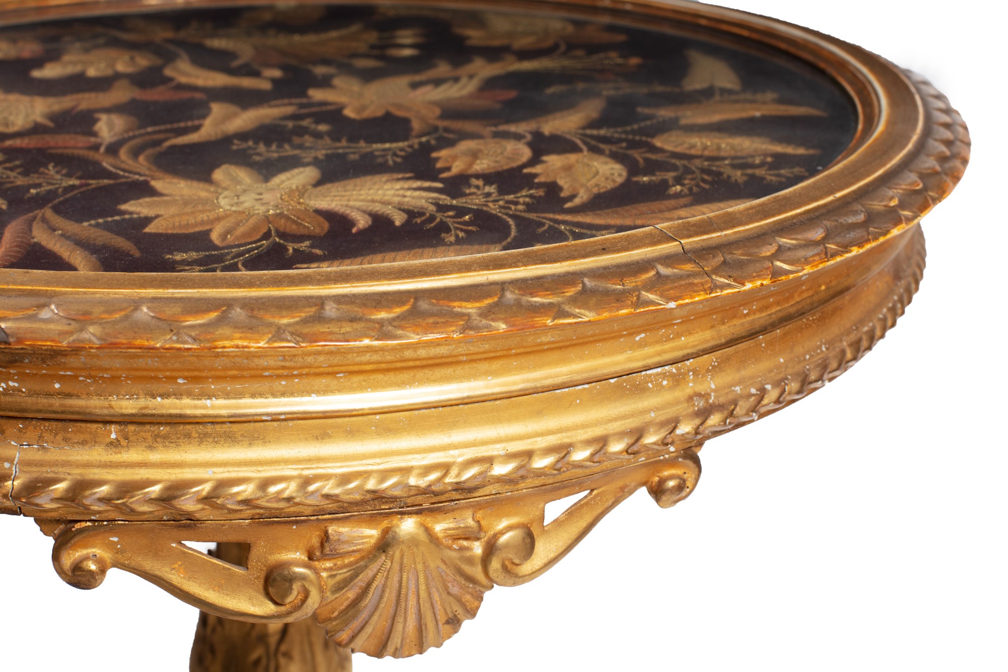 Carved and gilded wooden coffee table manifacture ligure, mid 19th century, with tripod base, - Image 6 of 8