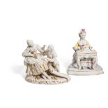 Lot of two porcelain sculptures manifacture Italy, mid 20th century, depicting gallant scene and