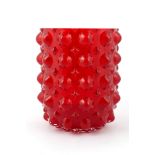 Red glass flower vase 20th century, cylindrical shape, cooking defect at the baseh cm 26