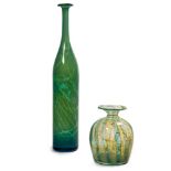 Lot of two green blown glass vasesMalta, 20th century, Mdina manufactureh 15 cm and 41 cm