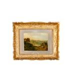 Landscape with figuresInghilterra, meta 19th century, oil painting on woodin a vintage Neapolitan