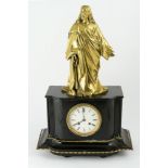 Black Belgian marble countertop clock topped with bronze sculpture of Christ France, 19th century,
