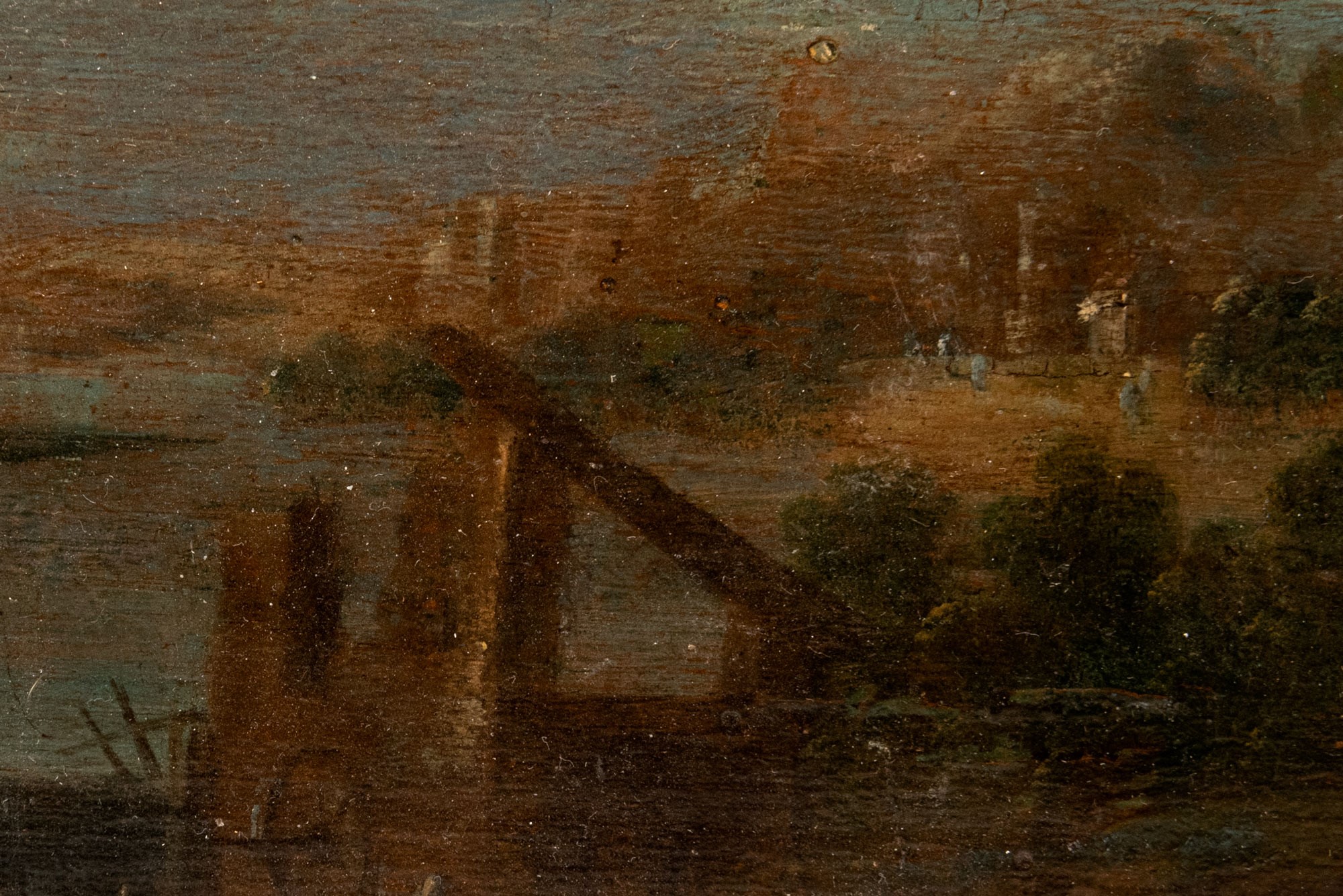 Pair of landscapes with architecture and figures school fiamminga, 17th century, oil painting on - Image 3 of 6