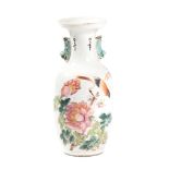 White porcelain vaseCina, 20th century, with polychrome peonies and birds decorationh 24 cm