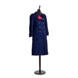 Double-breasted coat, '70, in blue and red wool by Valentino Boutique with monogrammed metal