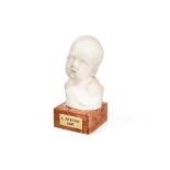 Bust of child in white Carrara marble1907, Verona red marble base, signed and datedh 22 cm