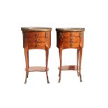 Pair of bedside tables, Napoleon III style France, second half 19th century, inlaid with various