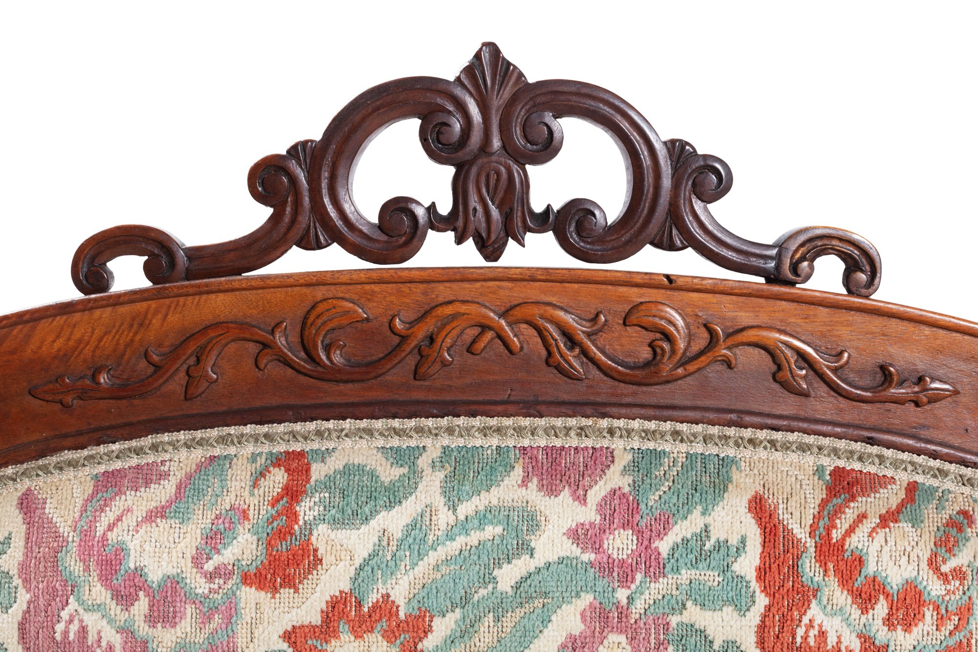 Walnut wood sofa manifacture ligure, mid 19th century, shaped armrests and back, curly feet, - Image 8 of 12