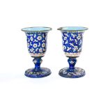 Pair of cups France, mid 19th century, in copper with cloisonné enamel with white flowers on a