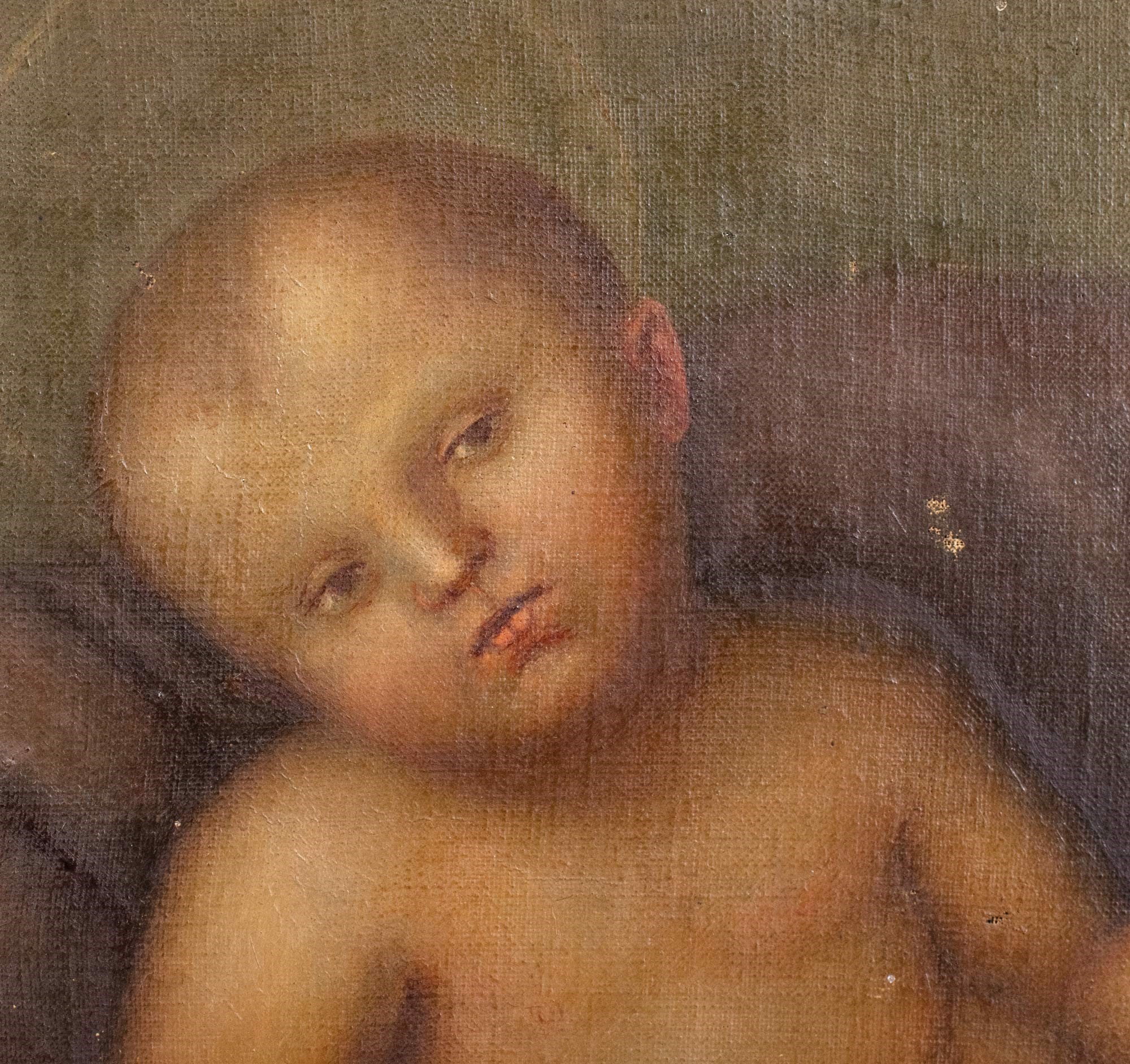 baby Jesus Italy, late 19th- early 20th century, oil painting on canvasin the frame, diffuse drops - Image 4 of 5