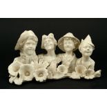 White ceramic group depicting half-length peasant family manifacture napoletana, early 20th century,