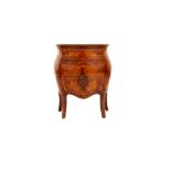 Bedside table in walnut manifacture lombarda, mid 19th century, inlaid with various woods, rounded